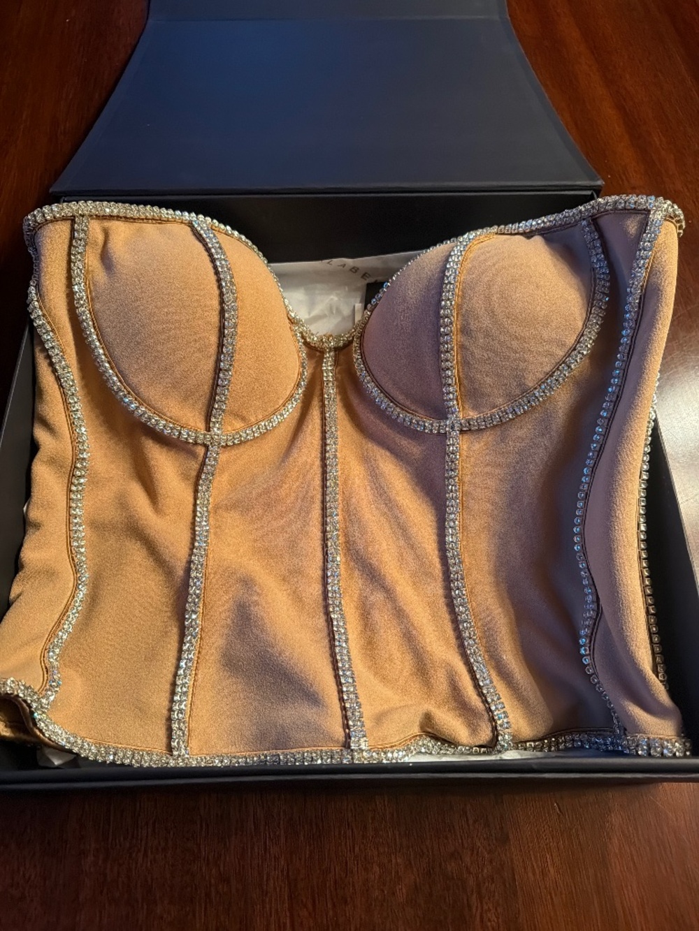 JLUXLABEL TAN ILLUSIONS RHINESTONE CORSET